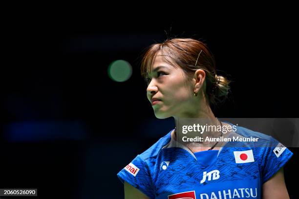 Yuki Fukushima of Japan looks during the Women's double match round of 32 between Yuki Fukushima and Sayaka Hirota of Japan and Annie Xu and Kerry Xu...