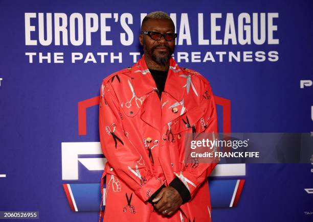 Former French football player Djibril Cisse poses during the Professional Fighters League Europe event at the Accor Arena in Paris, on March 7, 2024.