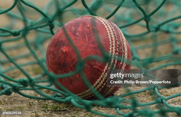 Ball in the nets during the England Net Session at Himachal Pradesh Cricket Association Stadium on March 05, 2024 in Dharamsala, India.