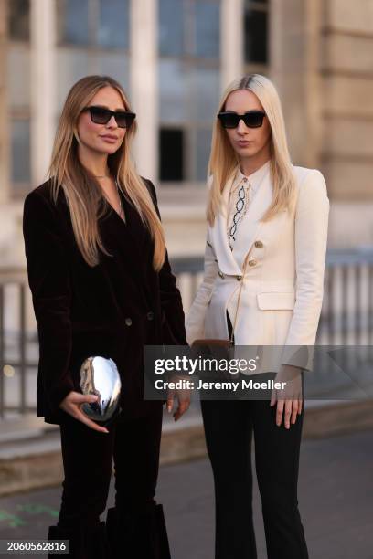 Ginta seen wearing YSL black sunglasses, silver necklace, diamond earrings, Bequartii oversized bordeaux velvet blazer, matching Bequartii bordeaux...