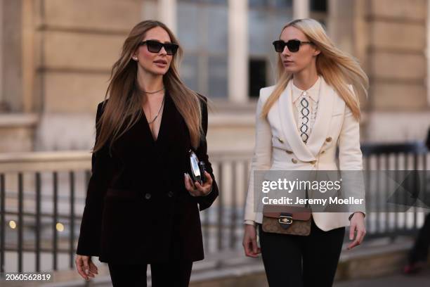 Ginta seen wearing YSL black sunglasses, silver necklace, diamond earrings, Bequartii oversized bordeaux velvet blazer, matching Bequartii bordeaux...