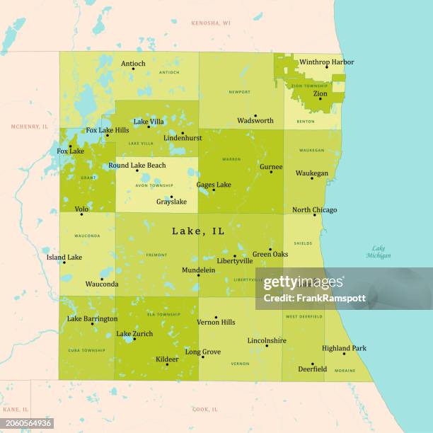 il lake county vector map green - illinois stock illustrations