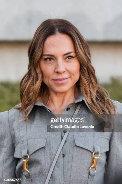 Melanie Jayne Chisholm wears grey jumpsuit, outside Stella McCartney, during the Womenswear Fall/Winter 2024/2025 as part of Paris Fashion Week on...