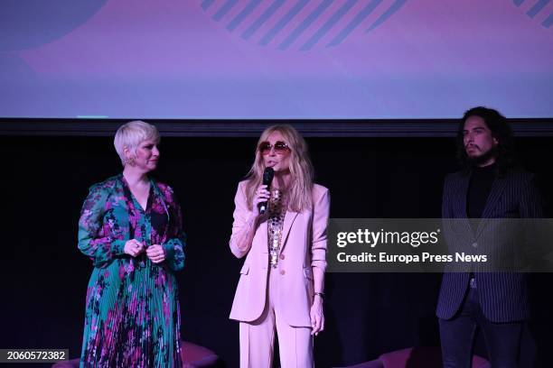 Singers Pasion Vega, Marta Sanchez, who presents the event, and Kiki Morente, during the presentation of the Universal Music Festival 2024 program,...