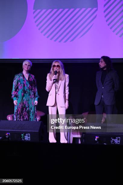 Singers Pasion Vega, Marta Sanchez, who presents the event, and Kiki Morente, during the presentation of the Universal Music Festival 2024 program,...