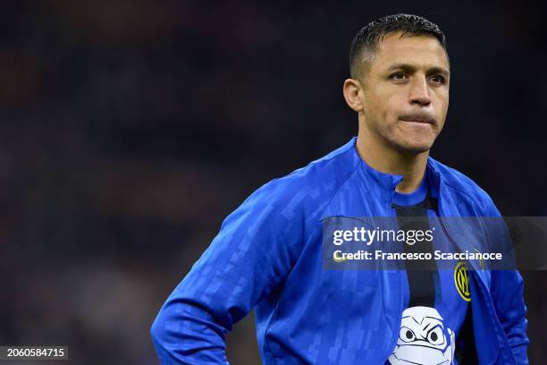 Alexis Sanchez of FC Internazionale looks on prior to the Serie A TIM match between FC Internazionale and Genoa CFC - Serie A TIM at Stadio Giuseppe...