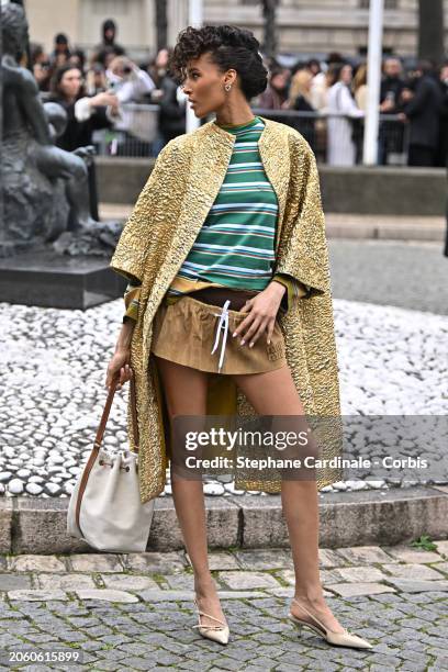 Cindy Bruna attends the Miu Miu Womenswear Fall/Winter 2024-2025 show as part of Paris Fashion Week on March 05, 2024 in Paris, France.