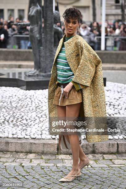 Cindy Bruna attends the Miu Miu Womenswear Fall/Winter 2024-2025 show as part of Paris Fashion Week on March 05, 2024 in Paris, France.