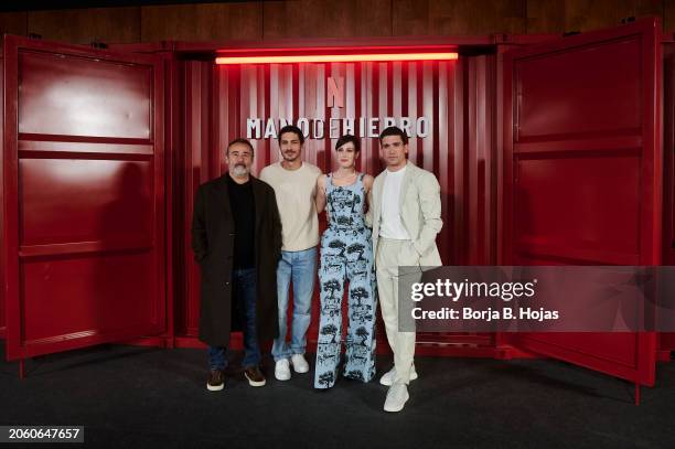 Eduard Fernández, Chino Darín, Natalia de Molina and Jaime Lorente attend the presentation of "Mano De Hierro" at Hotel Thompso on March 05, 2024 in...