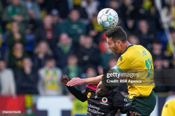 Derensili Sanches Fernandes of Excelsior Rotterdam battles for the ball with Ivo Pinto of Fortuna Sittard during the Dutch Eredivisie match between...