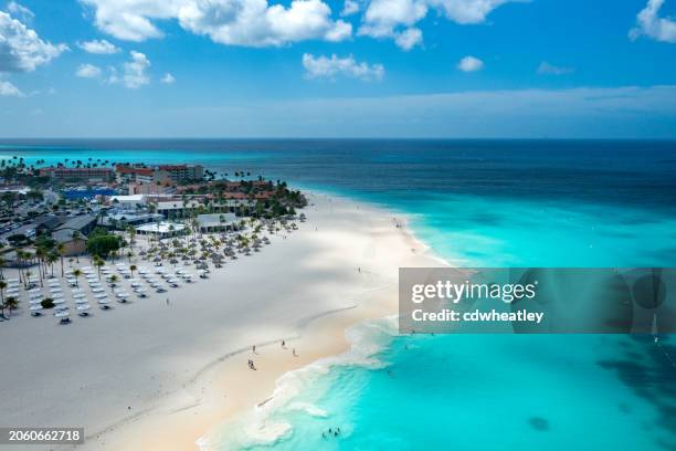 aerial view of eagle beach, aruba - oranjestad stock pictures, royalty-free photos & images