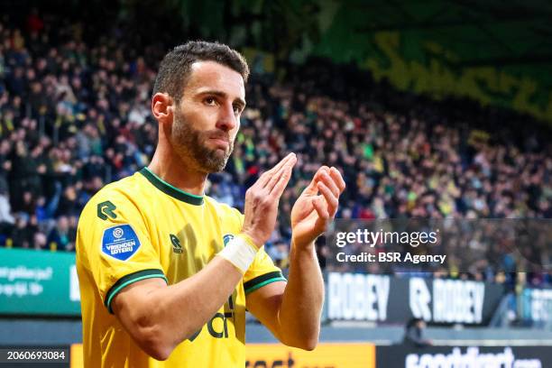 Ivo Pinto of Fortuna Sittard applauds for the fans during the Dutch Eredivisie match between Fortuna Sittard and Excelsior Rotterdam at Fortuna...