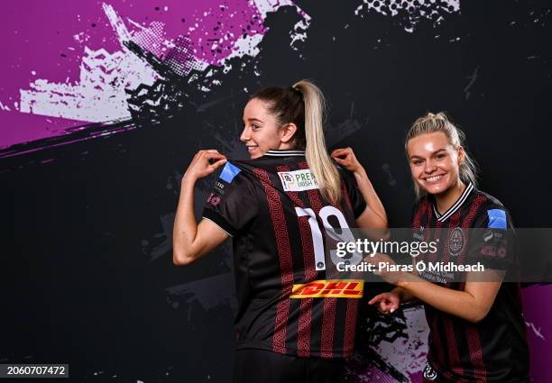 Dublin , Ireland - 5 March 2024; Shauna Carroll, left, and Lynn Craven during a Bohemians squad portrait session at DCU Sports Complex in Dublin.