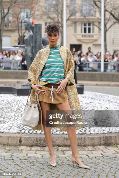 Cindy Bruna attends the Miu Miu Womenswear Fall/Winter 2024-2025 show as part of Paris Fashion Week on March 05, 2024 in Paris, France.