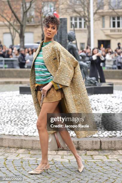 Cindy Bruna attends the Miu Miu Womenswear Fall/Winter 2024-2025 show as part of Paris Fashion Week on March 05, 2024 in Paris, France.