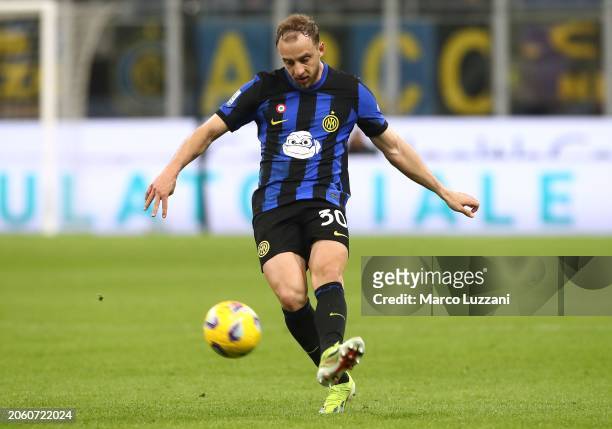 Carlos Augusto of FC Internazionale in action during the Serie A TIM match between FC Internazionale and Genoa CFC - Serie A TIM at Stadio Giuseppe...