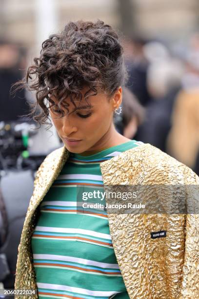 Cindy Bruna attends the Miu Miu Womenswear Fall/Winter 2024-2025 show as part of Paris Fashion Week on March 05, 2024 in Paris, France.