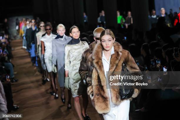 Gigi Hadid walks the runway during the finale of the Miu Miu Womenswear Fall/Winter 2024-2025 show as part of Paris Fashion Week on March 05, 2024 in...