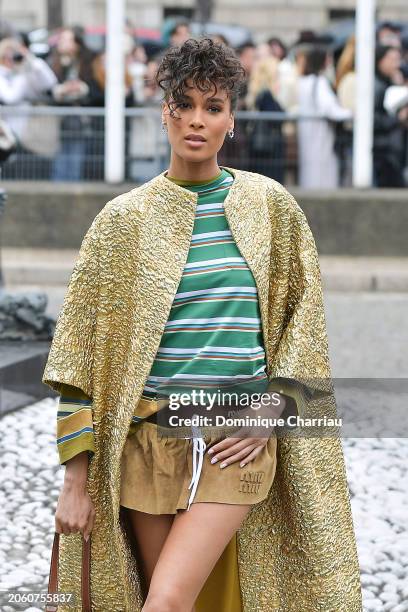 Cindy Bruna attends the Miu Miu Womenswear Fall/Winter 2024-2025 show as part of Paris Fashion Week on March 05, 2024 in Paris, France.