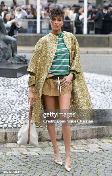 Cindy Bruna attends the Miu Miu Womenswear Fall/Winter 2024-2025 show as part of Paris Fashion Week on March 05, 2024 in Paris, France.