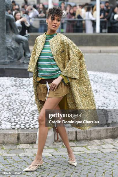 Cindy Bruna attends the Miu Miu Womenswear Fall/Winter 2024-2025 show as part of Paris Fashion Week on March 05, 2024 in Paris, France.