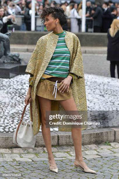 Cindy Bruna attends the Miu Miu Womenswear Fall/Winter 2024-2025 show as part of Paris Fashion Week on March 05, 2024 in Paris, France.