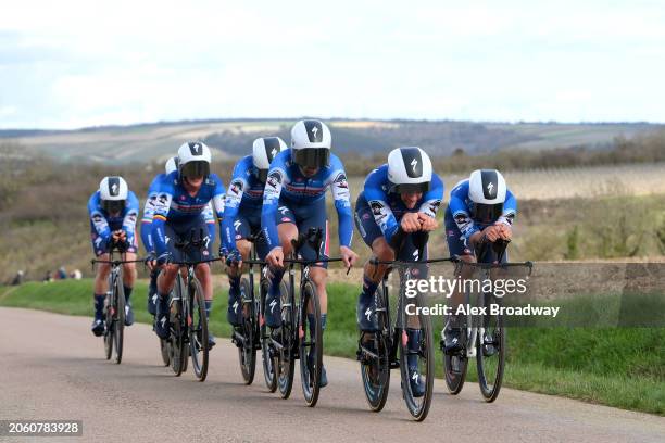 General view of Remco Evenepoel of Belgium, Mattia Cattaneo of Italy, Yves Lampaert of Belgium, Gianni Moscon of Italy, Casper Pedersen of Denmark,...