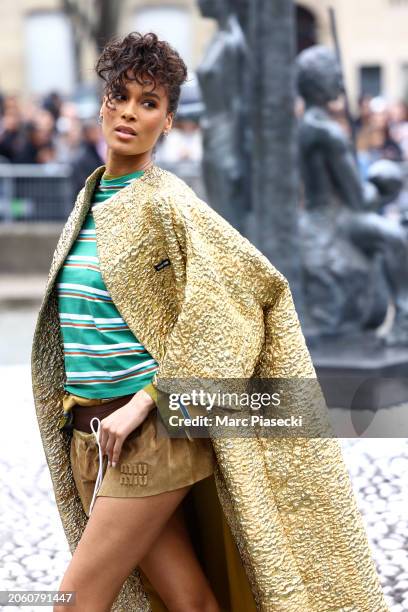 Cindy Bruna attends the Miu Miu Womenswear Fall/Winter 2024-2025 show as part of Paris Fashion Week on March 05, 2024 in Paris, France.