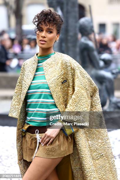 Cindy Bruna attends the Miu Miu Womenswear Fall/Winter 2024-2025 show as part of Paris Fashion Week on March 05, 2024 in Paris, France.