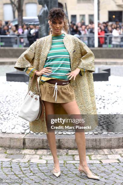 Cindy Bruna attends the Miu Miu Womenswear Fall/Winter 2024-2025 show as part of Paris Fashion Week on March 05, 2024 in Paris, France.