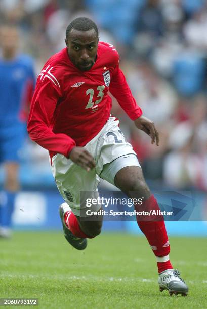 June 5: Darius Vassell of England running during the The FA Summer Tournament match between England and Iceland at City Of Manchester Stadium on June...