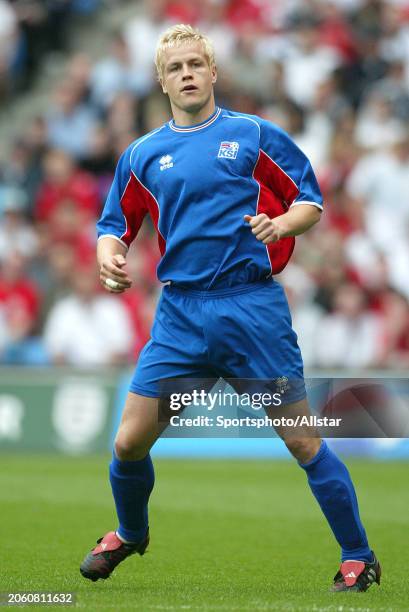 June 5: Heidar Helguson of Iceland running during the The FA Summer Tournament match between England and Iceland at City Of Manchester Stadium on...