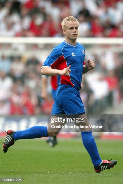 June 5: Heidar Helguson of Iceland running during the The FA Summer Tournament match between England and Iceland at City Of Manchester Stadium on...