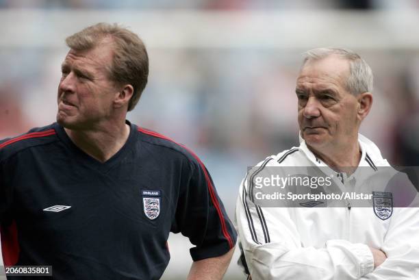 June 5: Steve Mcclaren and Tord Grip Assistant Managers of England on the side line before the The FA Summer Tournament match between England and...