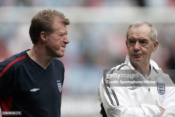 June 5: Steve Mcclaren and Tord Grip Assistant Managers of England on the side line before the The FA Summer Tournament match between England and...