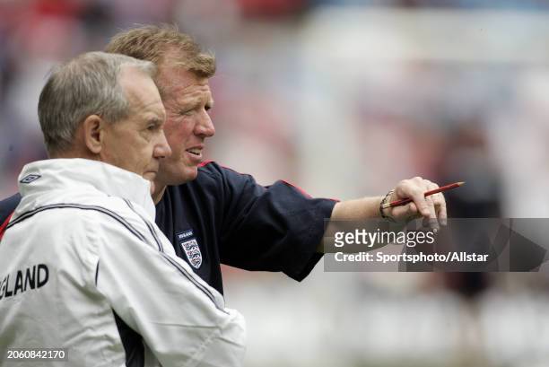 June 5: Tord Grip and Steve Mcclaren Assistant Managers of England pointing before the The FA Summer Tournament match between England and Iceland at...