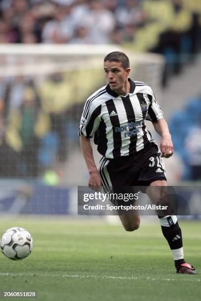 May 1: Laurent Robert of Newcastle United on the ball during the Premier League match between Manchester City and Newcastle United at City Of...