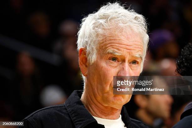 John McEnroe attends a game between the Oklahoma City Thunder and the Los Angeles Lakers in the first half at Crypto.com Arena on March 04, 2024 in...