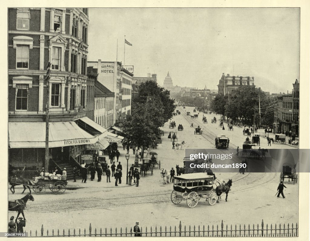 Pennsylvania Avenue, Washington DC, USA, Vintage Victorian photograph, 1890s 19th Century History