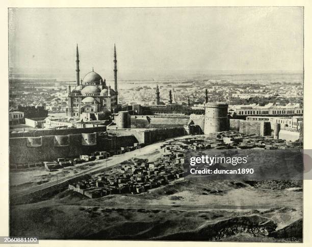 ilustrações de stock, clip art, desenhos animados e ícones de the citadel, cairo, egypt, vintage photograph, 1890s 19th century egyptian history - cidadela do cairo