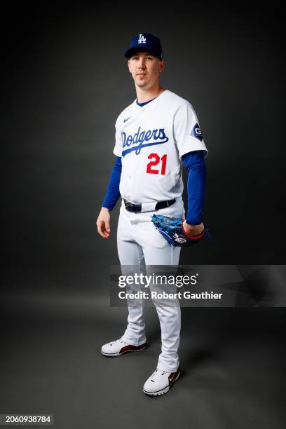 Dodger Walker Buehler is photographed for Los Angeles Times on February 21, 2024 at Camelback Ranch in Glendale, Arizona. PUBLISHED IMAGE. CREDIT...