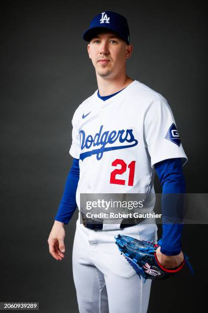 Dodger Walker Buehler is photographed for Los Angeles Times on February 21, 2024 at Camelback Ranch in Glendale, Arizona. PUBLISHED IMAGE. CREDIT...