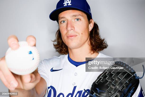 Dodger Tyler Glasnow is photographed for Los Angeles Times on February 21, 2024 at Camelback Ranch in Glendale, Arizona. PUBLISHED IMAGE. CREDIT MUST...