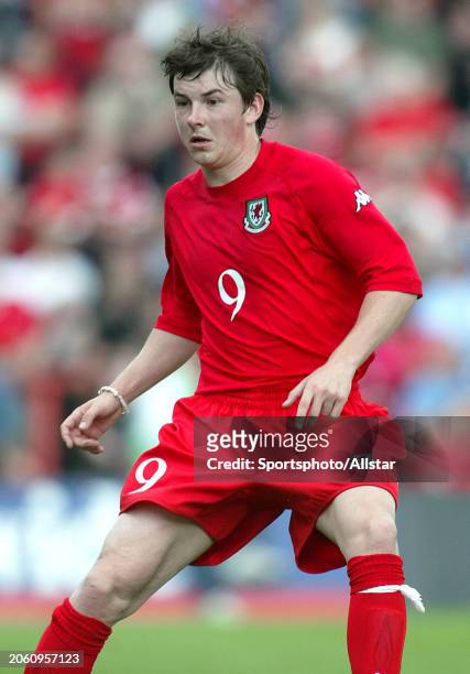 May 30: John Oster of Wales in action during the International Friendly match between Wales and Canada at Racecourse Ground on May 30, 2004 in...