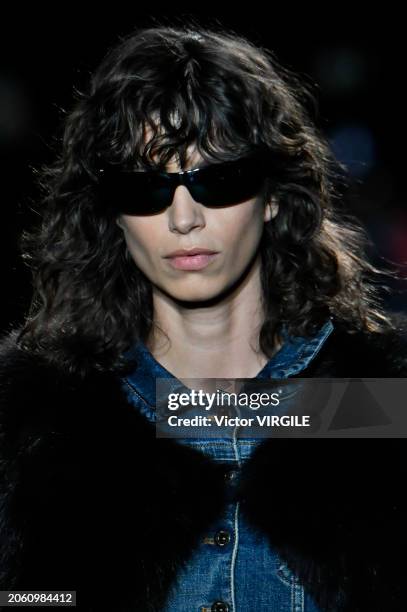 Mica Arganaraz walks the runway during the Miu Miu Ready to Wear Fall/Winter 2024-2025 fashion show as part of the Paris Fashion Week on March 5,...