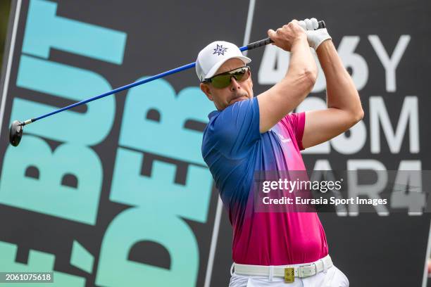 Henrik Stenson of Sweden tees off during day one of the LIV Golf Invitational - Hong Kong at The Hong Kong Golf Club on March 8, 2024 in Hong Kong,...