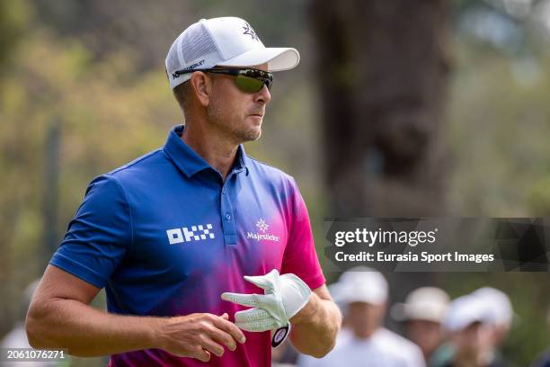 Henrik Stenson of Sweden reacts during day one of the LIV Golf Invitational - Hong Kong at The Hong Kong Golf Club on March 8, 2024 in Hong Kong,...