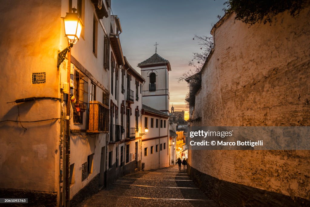 The old quarter of Albaicin at dusk, Granada, Spain