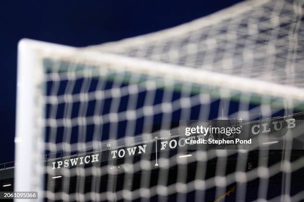 General view inside the stadium as the words 'Ipswich Town Football Club' are seen prior to the Sky Bet Championship match between Ipswich Town and...