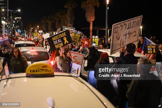 Demonstrators led by the families of hostages block traffic during a protest calling on US President Joe Biden and the U.S. Administration to secure...
